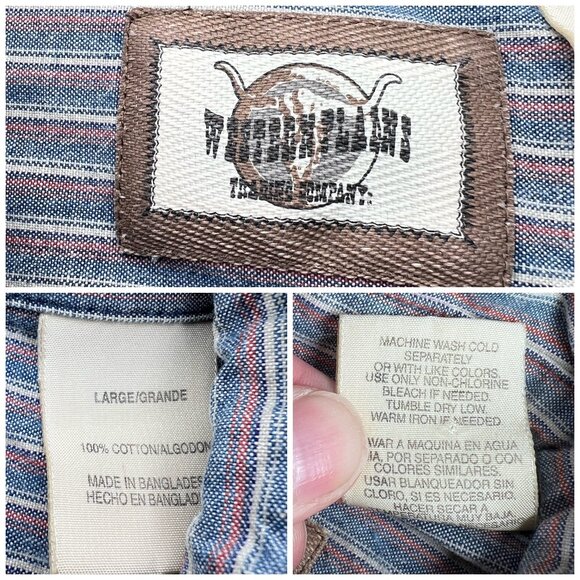 Western Plains Striped Pearl Snap Shirt Striped Long Sleeve Large - Picture 3 of 8